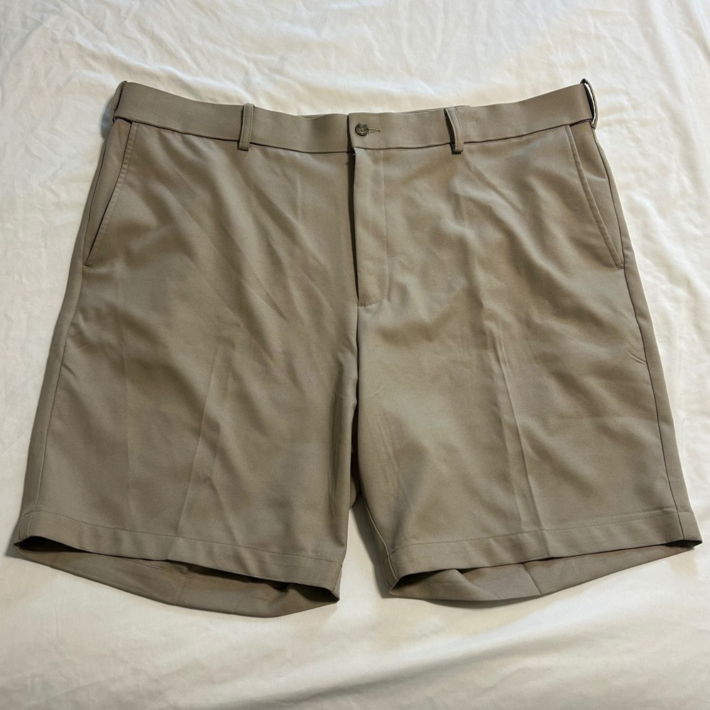 PGA Tour Mens Khaki Tan Golf Shorts Flat Front Size 42 SU39853 Polyester Twill